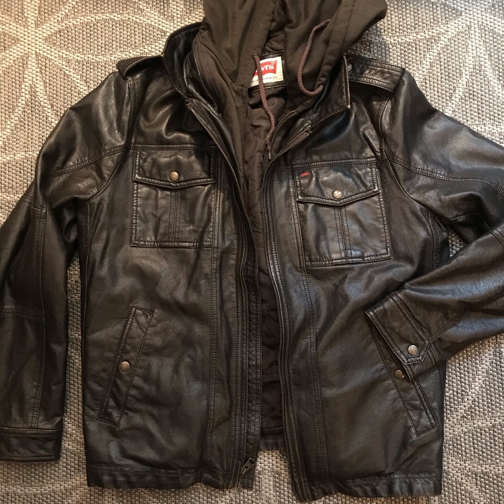 Levi’s Leather Bomber Jacket with Hood